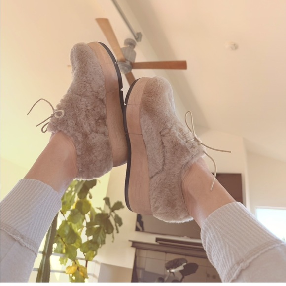 Free People Used Paloma Barcelo lace-up Beige Shearling chunky rubber sole shoes - Picture 6 of 14